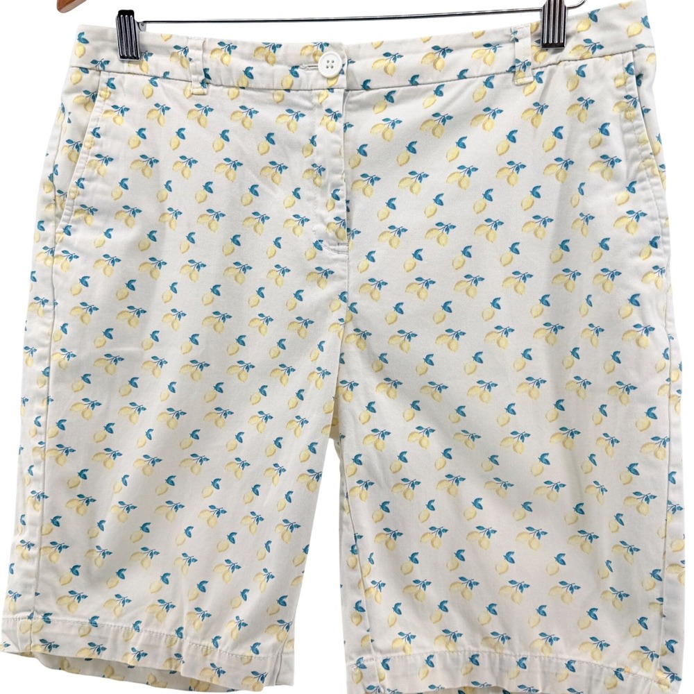 Juniper + lime Women 10 White Lemon Print Bermuda Walking Shorts‎ Cotton Stretch